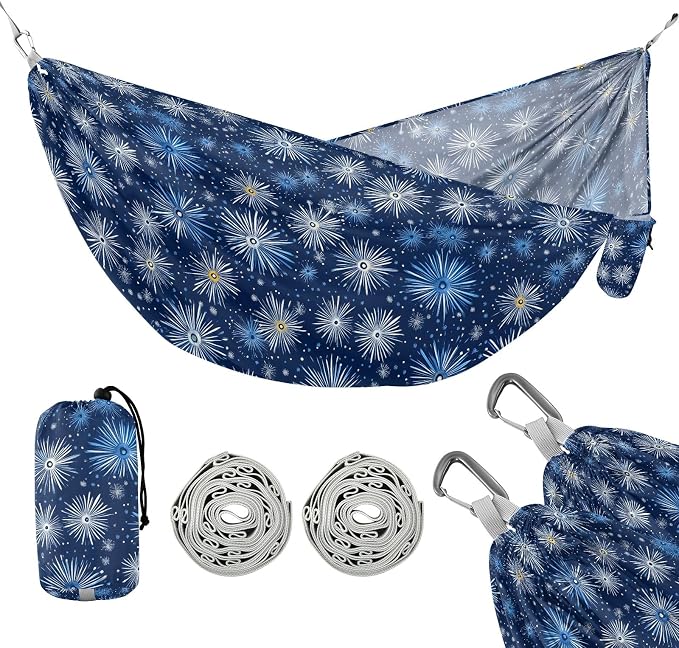 Camping Hammock Outdoor Hammocks for Outside Fireworks Blue Beach Trees Portable Lightweight with Pockets Tree Straps Indoor