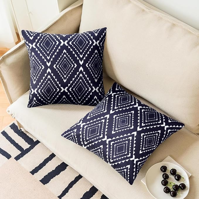 Merrycolor Pack of 2 Outdoor Waterproof Throw Pillow Covers Navy Blue Decorative Square Pillows Cushion Case Outdoor Pillows for Patio Furniture Garden Balcony Couch 18x18 Inch