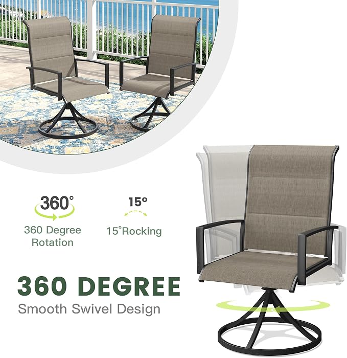 6 Pieces Outdoor Dining Set, Patio Table and Chairs Set with 51" Garden Bench for 6-7 People, 63" Outdoor Dining Table and Padded Swivel Patio Chairs for Deck Backyard, Mixed Brown and Black