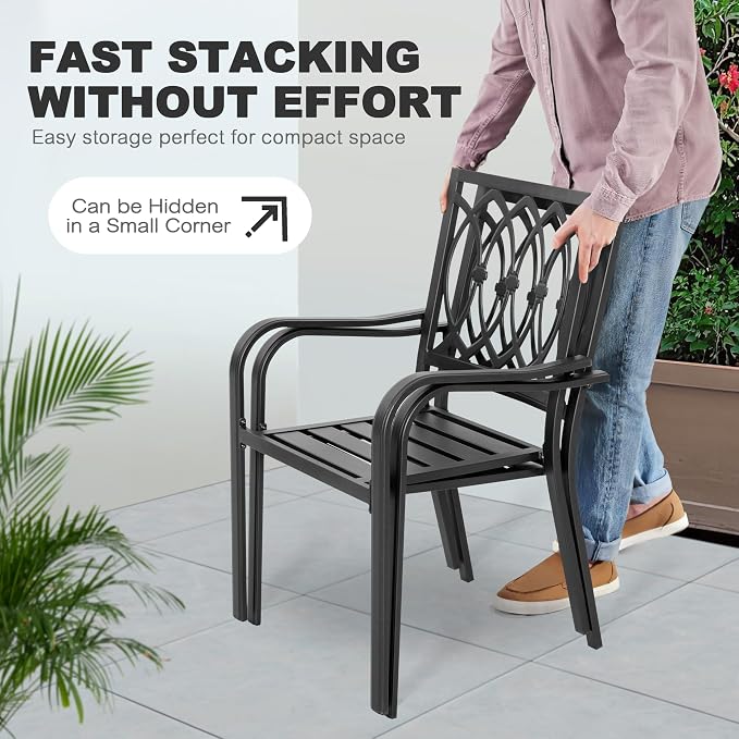 NUU GARDEN 7-Piece Outdoor Patio Dining Set, 61'' x 37'' Rectangle Table with Umbrella Hole and 6 Stackable Patio Dining Chairs, for Outdoor and Indoor Space,Garden, Patio, Deck, Backyard, Black