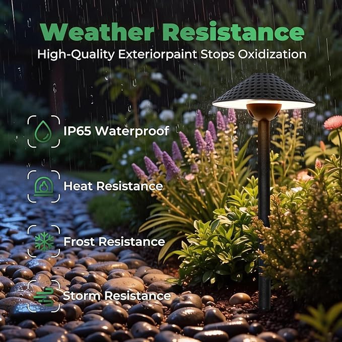 Low Voltage Pathway Lights (6.69'' Shade, 21.54'' Tall) 12V Outdoor LED Landscape Pathway Lighting Aluminum Vintage Hammered Path Lights with 4W 2700K Replaceable Bulb, 4 Pack