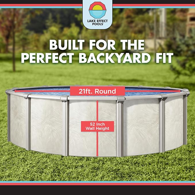 Lake Effect Pools 'Fallston' 21 ft Round Above Ground Swimming Pool | 52 Inch Steel Side Walls | Kit Includes: 25 Gauge Overlap Liner & Widemouth Skimmer