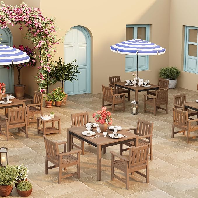 Stoog 3-Piece All-Weather Garden Chairs Set of 2 with Table, Outdoor Dining Chair with 400 lbs Weight Capacity, Patio Bistro Set for Porch, Backyard, Lawn and Deck, Teak