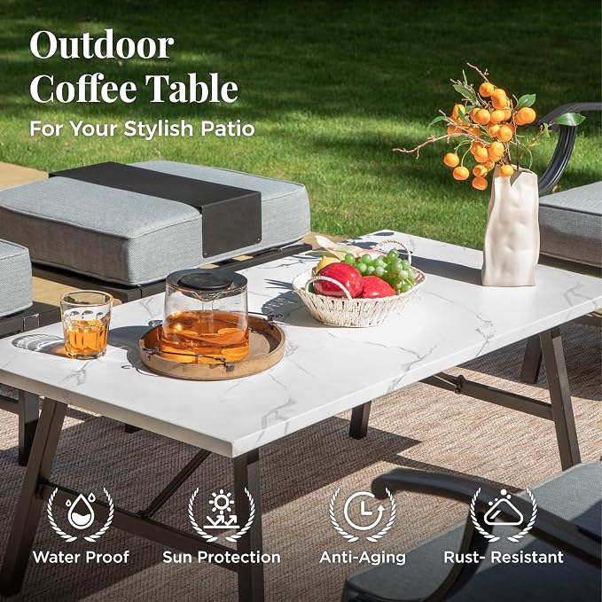 MIXPATIO Patio Furniture Set 4 pcs, Metal Outdoor Patio Furniture, 3-Seat Sofa, 2 Single Chairs, Metal Coffee Table and 5.75" Extra Thick Cushion, Patio Conversation Set for Garden Backyard Deck,Grey