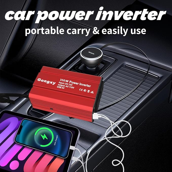 Car Power Inverters 350W Inverter - 12v DC to 110v AC Converter with AC Outlets USB Type-c Port,Car Power Converter for Truck/Home/Vehicles/Laptop Trip (Red, 350W)