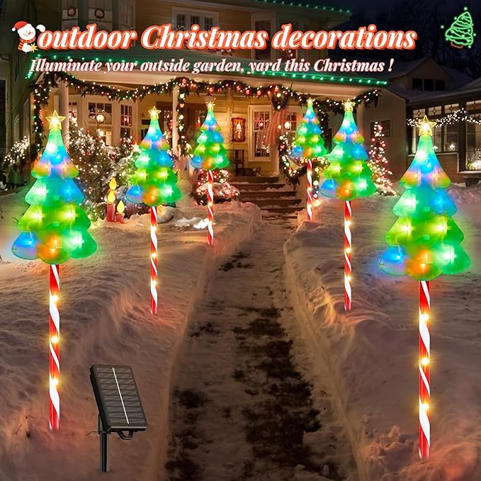 ELECLINK 25" Larger Outdoor Christmas Decorations, 5 Pack Colorful Solar Candy Cane Christmas Tree Lights with 10 Lighting Modes and Bright 86 LED, Waterproof Solar Christmas Tree for Pathway Yard