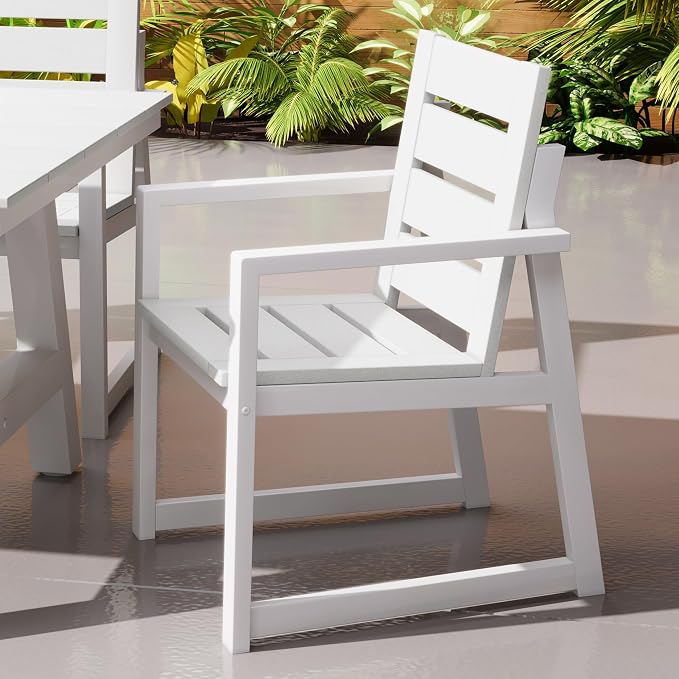 Costaelm Stinson HDPE Plastic Outdoor Patio Dining Arm Chair, White