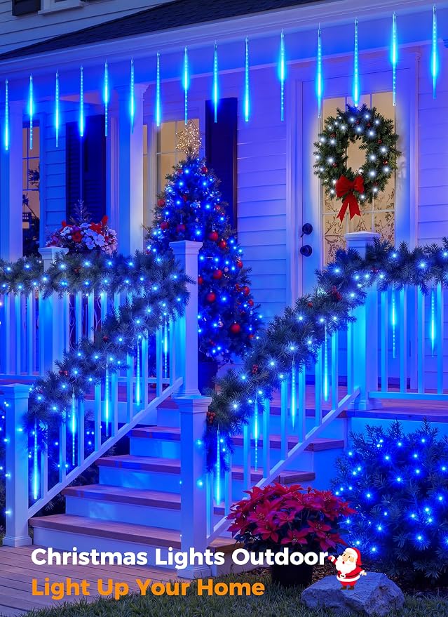 Meteor Shower Lights Outdoor, 16Inch 20 Tube 720 LED Icicle Christmas Light | Waterproof Meteor Christmas Light Outdoor, Hanging Falling Rain Light for Tree Bushes Holiday Party Christmas Decor, Blue