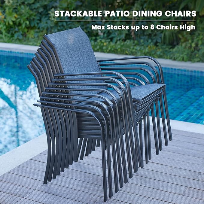 VICLLAX Round Outdoor Dining Set, Patio Table and Chairs Set Set of 4 Patio Stackable Chairs and 40.6" Outdoor Round Table with Umbrella Hole for Backyard Lawn Garden, Dark Grey Chairs and Black Table