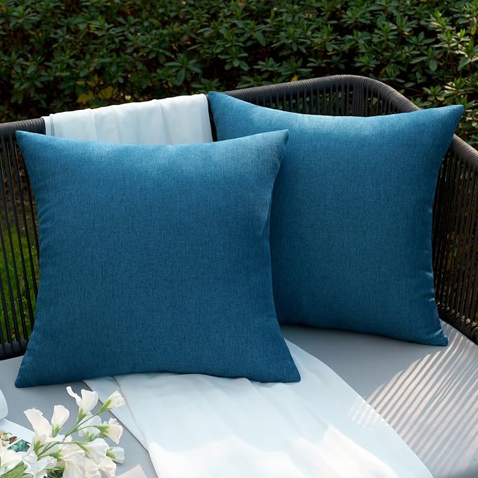 EMEMA Outdoor Waterproof Navy Blue Pillow Covers 18x18 Inch Rustic Decorative Throw Pillow Covers Cushion Case Square for Patio Sofa Couch Home Bed Farmhouse Car Decor Set of 2