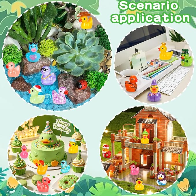 110Pcs Mini Resin Ducks Various Multicolor Tiny Ducks to Hide Miniature Resin Animals Variety Pack Small Little Figurines Bulk for Fairy Garden Micro Landscape Ornament Dollhouse Decor