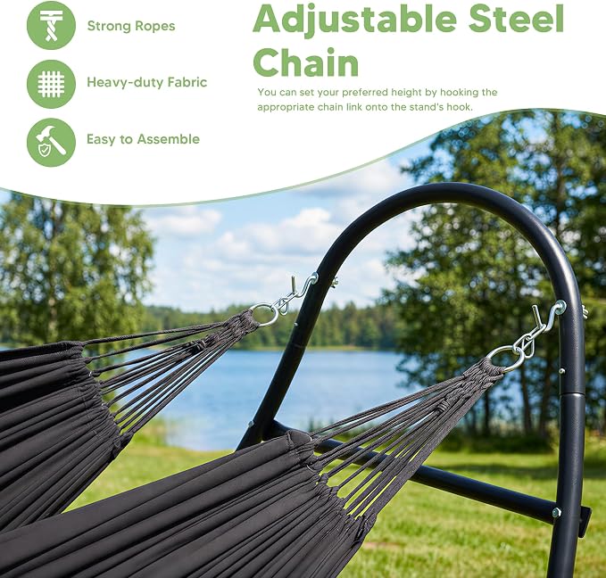 SUNCREAT Hammocks 2 Person Standing Patio Hammock, Portable Hammock with Stand Foldable, Patent Pending, Dark Gray