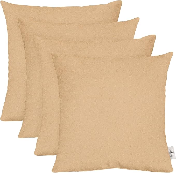 RSH DECOR: Sunbrella Square Throw Pillows Set of 4 | 20" x 20" | Water and Fade-Resistant Performance Fabric | Outdoor Pillow Covers with Down-Alternative Inserts | Made in USA (Cast Sand Tan)
