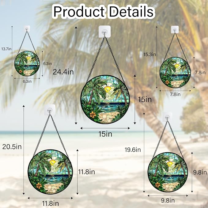 DASTOLL Stained Glass Window Hanging, Green Beach Scenery Suncatcher Diamond Glass Panel Hangings Sun Catchers Decor for Birthday for Women, Men, Wife, Aunt, and Mom 11.8x11.8 in