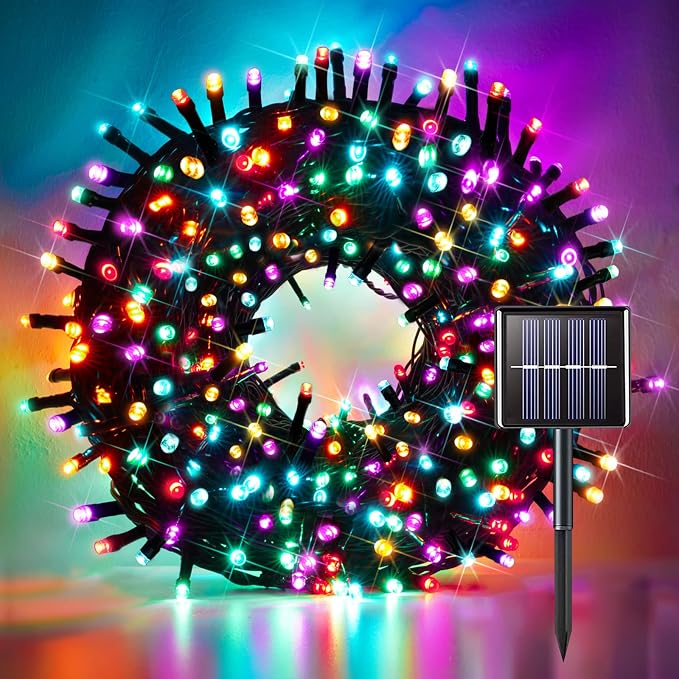5 Colors Solar String Lights, Solar Christmas Lights Outdoor Waterproof with 8 Lighting Modes, Multi Colored 100LED Christmas String Lights for Indoor Patio Yard Trees Holiday Decoration
