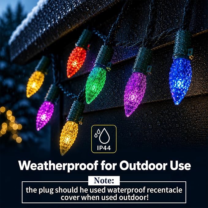Heyworld C6 Gentle Twinkle Christmas Light, 60 LED Soft Twinkling Strawberry Lights, UL Certified 19.5FT Waterproof Connectable for Indoor Outdoor Xmas Tree Wedding Party Decor (Multicolor)