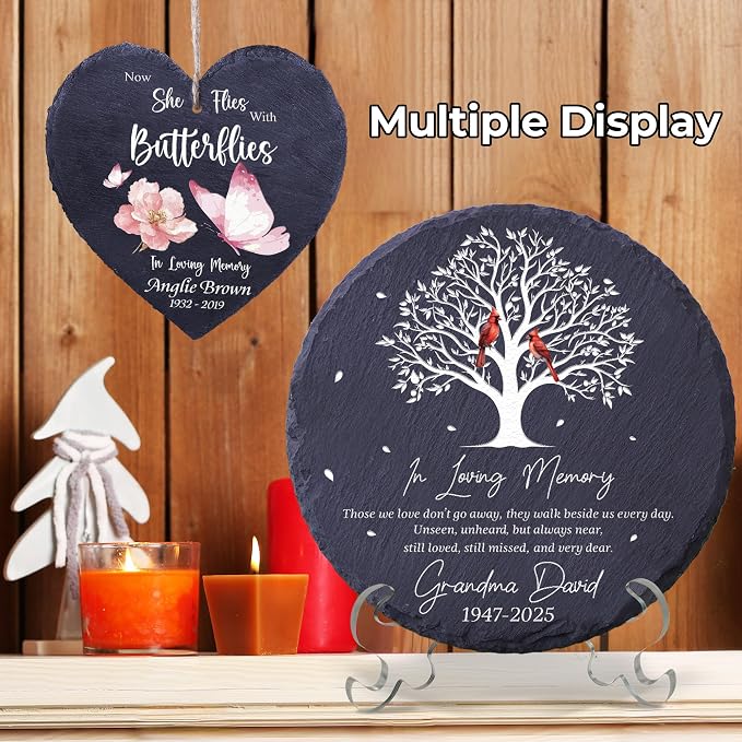 Personalized Memorial Garden Stone Plaque, Remembrance Grave Marker, Sympathy Gifts for Loss of Mom, Dad, Husband, Brother, Grandpa, Grandma, Aunt, In Memory of Loved One Gifts, Home Garden Decor