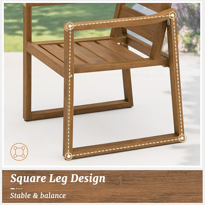 Cozyman HDPS Outdoor Dining Chairs Set of 6, 350 LBS, Patio Dining Chairs with Armrest, All Weather Outdoor Kitchen Chairs with Square Frame Legs for Outdoor Indoor, Backyard, Teak Color-Oil Printed