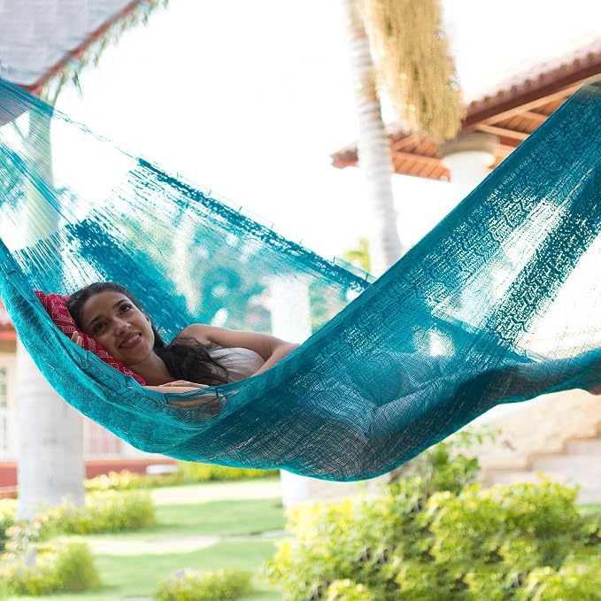 NOVICA Turquoise Blue Nylon Mayan Hand Woven Hammock, Teal Haven' (Single)