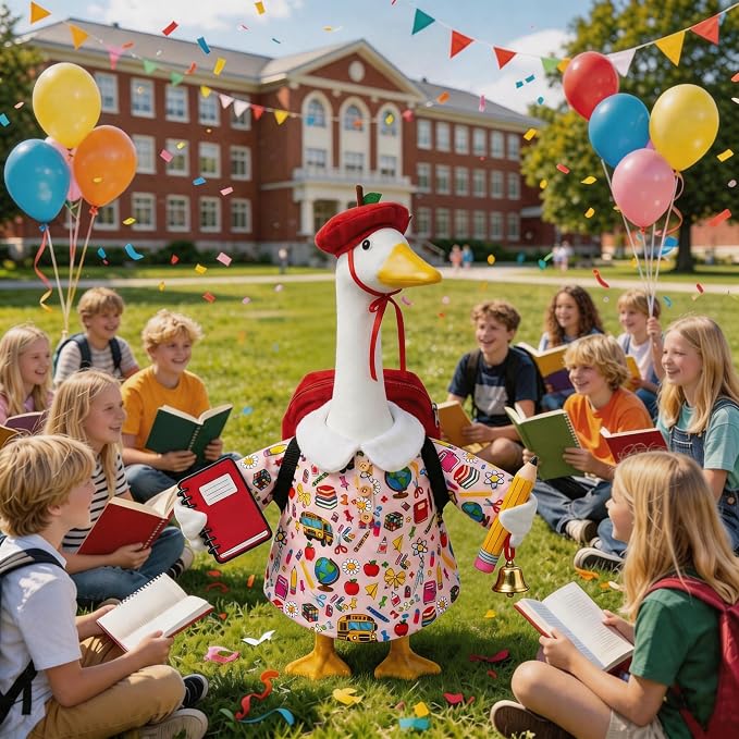Back to School Porch Goose Outfits Fits 23" Cement Plastic Statue Goose Clothes for Back to School Day Outdoor Garden Yard Patio Statue Art Decor