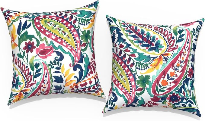 Outdoor Throw Pillow Covers 18”x18”, Decorative Pillow Covers for Patio Furniture, Modern Cushion Cases for Garden Couch Home Sofa Bed Office Chair, Pack of 2, Vigour Paisley