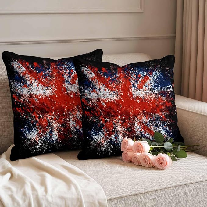 4th of July Outdoor Throw Pillows Covers 26x26 inch Set of 2 Waterproof British Flag Decorative Zippered Cushion Covers for Patio Furniture, Retro National Flag Independence Day Lumbar Pillowcases
