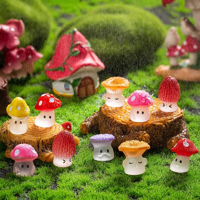 24pcs Mini Mushrooms Cute Resin Tiny Mushrooms Statue Fake Miniature Mushroom Figurines for Fairy Garden Terrarium Accessories Decor Micro Landscape Craft