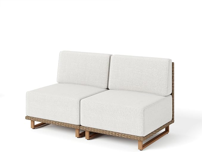 MIXPATIO Upgraded Outdoor Sectional, 6-Piece Patio Furniture Conversation Set with Yellow Rattan & 10-Inch Thick Cushion for Deck Yard Garden Backyard