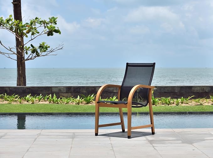 Urban Elements Mykonos 9-Piece Rectangular Patio Furniture Set | 100% Certified Teak Table and Teak Finish Stackable Chairs | Backyard Furniture, Rectangular Outdoor Dining Set