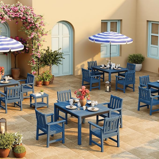 Stoog All-Weather Patio & Garden Chair, Outdoor Dining Chair with Curved Backrest, 400 lbs Support, for Backyard, Garden, Porch, Pool and Deck, Blue