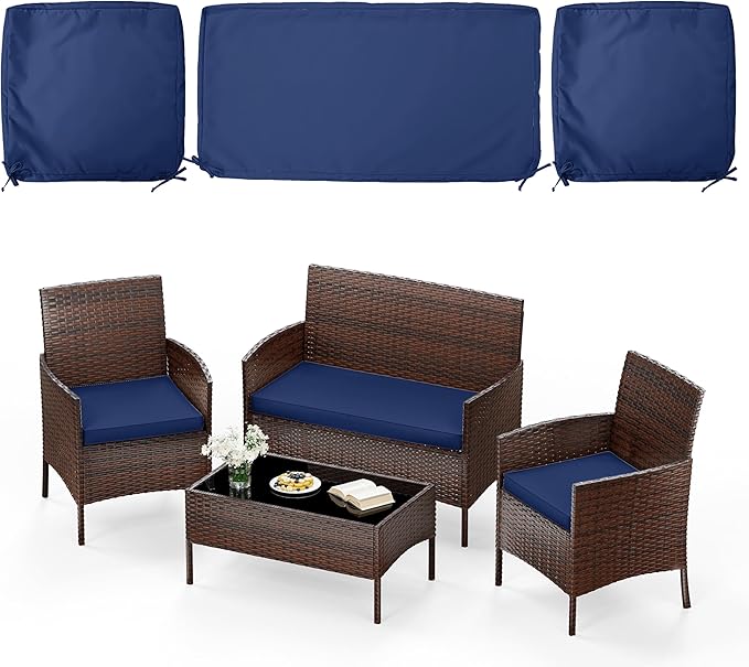3 Pack of Outdoor Seat Cushion Replacement Set Suitable for 4 Pieces of Wicker Rattan Furniture Terrace Guest Set Sofa Chair (36x18x2, 18x18x2), Only Cover