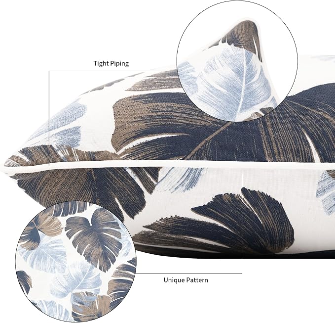 2 Pack Outdoor Throw Pillows 26" Patio Sofa Pillow,Blue Leaves | Water-Resistant Outdoor Cushions,Decorative Pillows with Insert for Patio Garden Porch,Blue Leaves