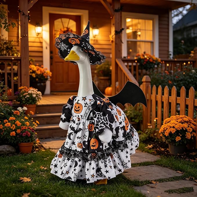 Mtsebmves Pumpkin Wizard Porch Goose Outfit Witch Geese Costume 23-Inch Porch Goose Dress for Yard Lawn Outdoor Garden Patio
