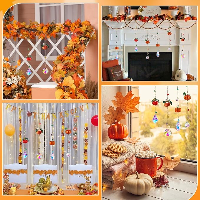 4pcs Fall Pumpkin Suncatchers Crystals Sun Catchers Indoor Window Hanging | Thanksgiving Christmas Tree Decoration for Farmhouse Harvest Autumn Home Party Decor,halloween decorations,gift for women mom