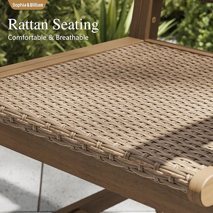Sophia & William Patio Table and Chairs Set, 7-Piece Rattan Outdoor Dining Set Acacia Wood Patio Dining Sets for Yard, Garden, Porch and Poolside(Light Brown)