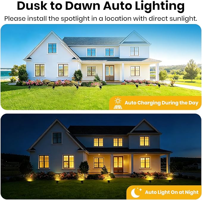 SOTTLOT Solar Landscape Lights Outdoor, 3000K Dimmable Solar Pathway Lights, 500LM Solars Spot Light IP65 Waterproof for Walkway Lawn Yard, 2pcs