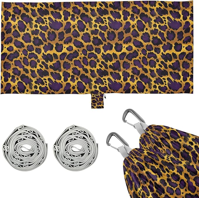 Camping Hammock Outdoor Hammocks for Outside Purple Cheetah Leopard Beach Trees Portable Lightweight with Pockets Tree Straps Indoor Small
