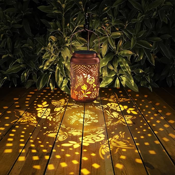 Rose Butterfly Decoration Solar Lanterns Outdoor Waterproof Garden Decor Gifts for Women Mon Grandma Metal Hanging Solar Lights for Outside LED Lanterns for Yard, Patio | Metal Hanging Solar Lights Birthday Gifts for Grandma Mom Solar Decoration Outsid...