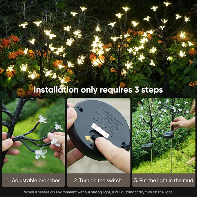 2 Pack Solar Garden Lights Outdoor, Solar Lights Outdoor Flowers | 2Modes 40LED Garden Decor, Waterproof Solar Powered Fairy Garden Outdoor Decorations for Yard Patio Pathway, Gardening Gifts