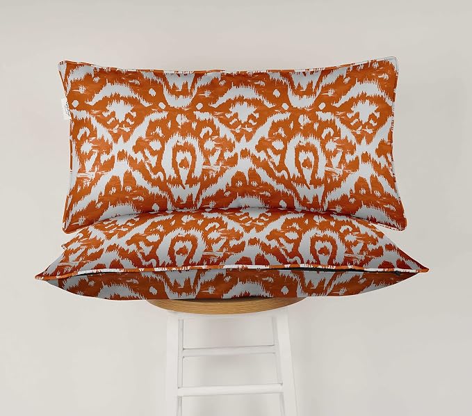 Indoor/Outdoor Polyester Fabric Lumbar Pillow Cover, All-Weather Waterproof Rectangular Cushion Case for Patio Furniture, 12 x 18 Set of 2 - Ikat-24