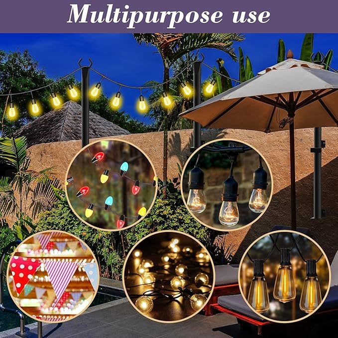 NUERPO 10 Pack String Light Poles,5Ft Metal Poles for Outdoor String Lights,Outdoor Light Poles with Post,Poles/Stand for Outside,Patio,Deck,Backyard,Garden Wedding,Party
