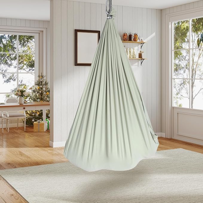 PrecisionAuto Dual-Layer Sensory Hammock Swing for Kids & Adults – Deep Pressure Therapy, 360° Swivel, Heavy Duty Indoor Outdoor, Supports 300 lbs, Autism & ADHD Relief, Bean Green