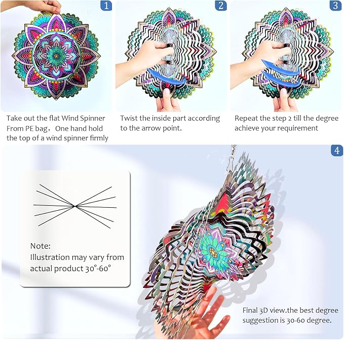 Aoedelyart Hanging Wind Spinners for Yard and Garden Mandala Purple Star,Kinetic Wind Spinners Outdoor Worth Gift Christmas Decorations,12Inch Stainless Steel Wind Spinner for Outdoor&Indoor Decor