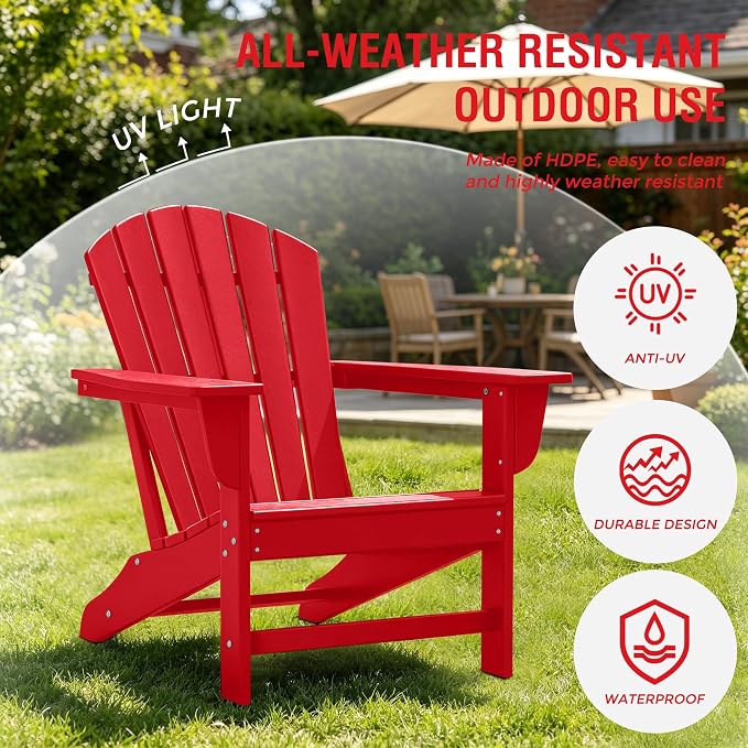 Costaelm Patio Conversation Set, Patio Chairs Set of 5 Balcony Firepit Furniture Outdoor Adirondack Square Table and Chair Backyard Furniture Set for Lawn Porch Pool Garden, Red