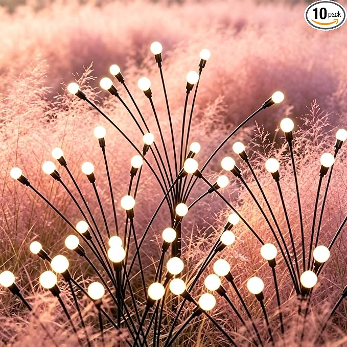 Solar Garden Firefly Lights Outdoor (10 Packs, 80 LEDs), 2 Modes Decorative Lighting, Solar Waterproof Stake Lawn Swaying Lights, Unique Spring Garden Decor Gifts for Women