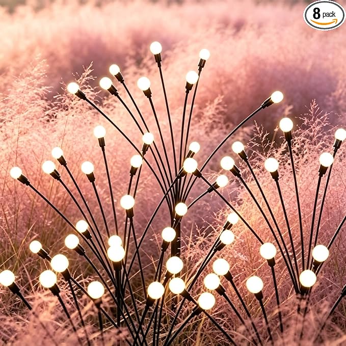 64 LED Firefly Lights Solar Outdoor, 8 Packs Warm White Waterproof Garden Light, 2 Modes Fairy Lights Solar Powered Spring Decorations for Home Landscape Yard Pathway Patio and Lawn