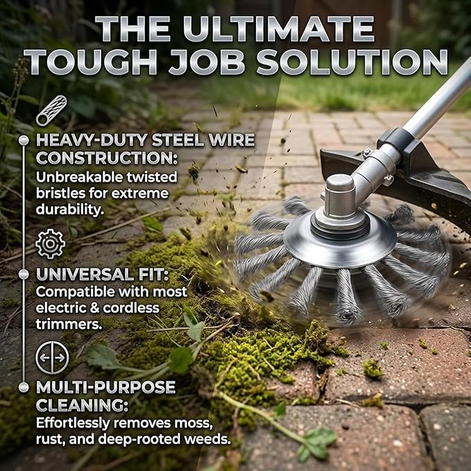 Voltriox Trimmer Head for Weed Eater, Heavy Duty Wire Brush Cutter Attachment with Adapter Kit, Weed Removal Tool for Grass, Moss, Pavement Cracks and Yard Maintenance, Fits Trimmers (1PC)