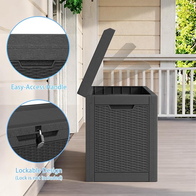 AmaVins Outdoor Storage Box, 60 Gallon Deck Box Indoor and Outdoor Use, Waterproof Resin Storage Bin for Package Delivery, Patio Cushions, Gardening Tools, Lockable, UV Resistant, Black