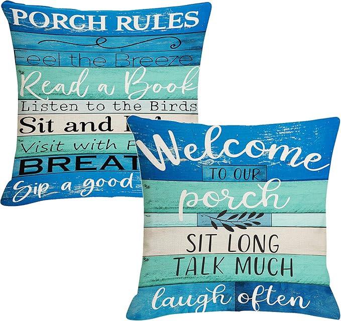 Coastal Striped Outdoor Pillow Covers Waterproof 18x18 Set of 4 for Pati Furniture Welcome to Porch Pillow Covers