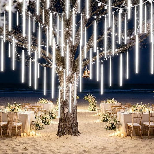 UL Certified Meteor Shower Lights Outdoor, 20 Tubes 1080 LED Falling Rain Drop Icicle Lights, 20 Inch Cascading Snowfall String Lights for Christmas Tree, Holiday Wedding Party Garden Decor, White